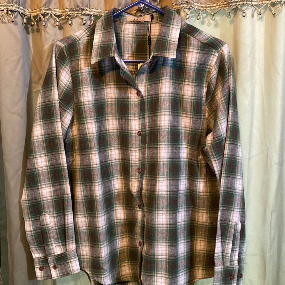 SSLR-Flannel-Shirts-for-Women-Long Sleeve Button Down Plaid Lightweight Med